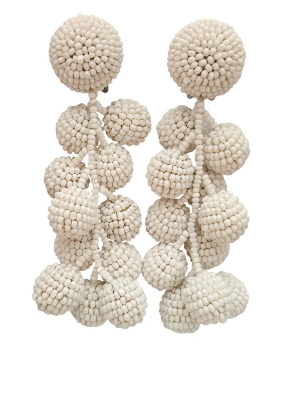 Sachin And Babi White Glass Bead Coconut Dangle Clip On Earrings Signed, J677